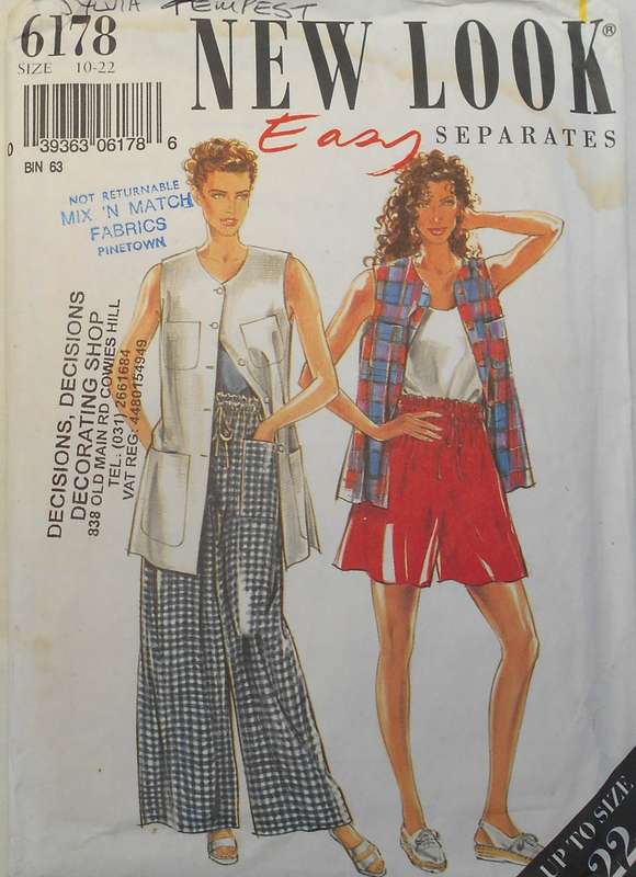 NEW LOOK 6178 PULL UP PANTS-SHORTS-WAISTCOAT & LONG WAISTCOAT SIZE 10-22 COMPLETE-CUT TO 10