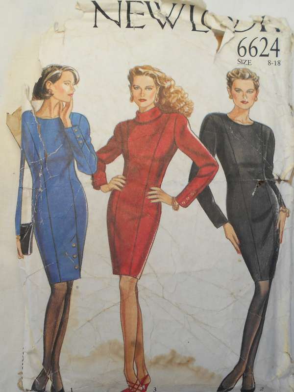 NEW LOOK 6624 LONG SLEEVE DRESS WITH NECK VARIATIONS SIZE 8-18 COMPLETE-CUT TO 12