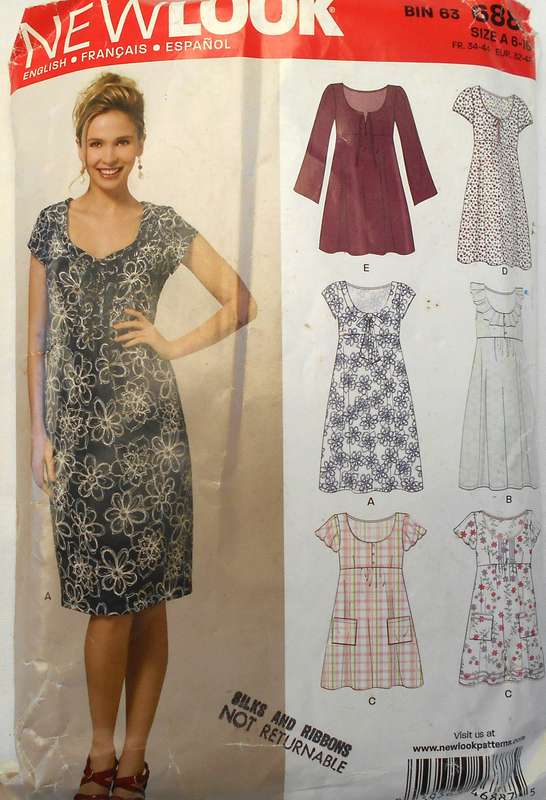 NEW LOOK 6887 DRESS WITH TIEBACK WITH COLLAR & SLEEVE VARIATIONS SIZE 6-16 COMPLETE-CUT TO 16