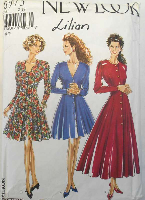 NEW LOOK 6973 FRONT BUTTON DRESS WITH VARIOUS NECKLINES SIZE 8-18 COMPLETE-CUT TO 18