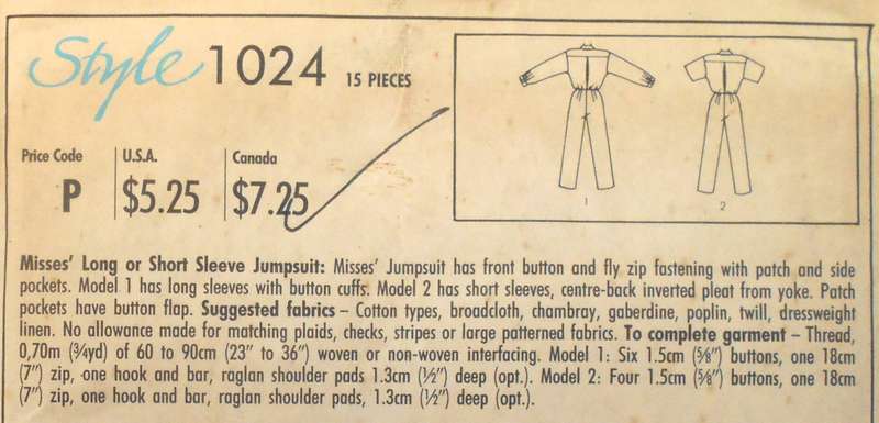 STYLE 1024 LONG & SHORT SLEEVE JUMPSUIT SIZE 16 COMPLETE