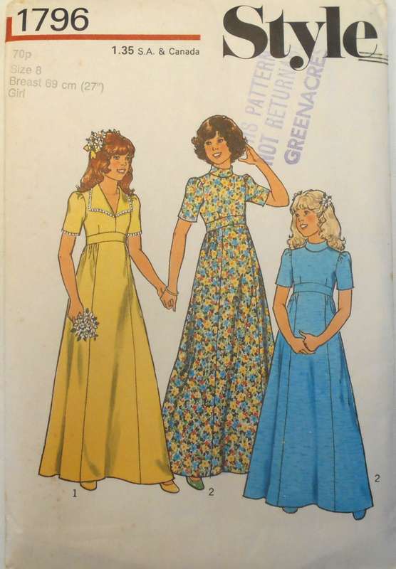 VINTAGE STYLE 1796 GIRLS BRIDESMAID DRESS SIZE 8 YEARS BREAST 69 CM -COMPLETE-UNCUT-F/FOLDED