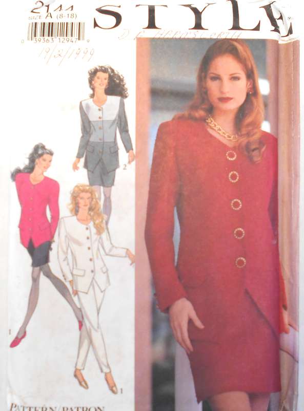 STYLE 2144-COLLARLESS LINED JACKET-PANTS-SKIRT SIZE 8-18 COMPLETE-UNCUT-F/FOLDED