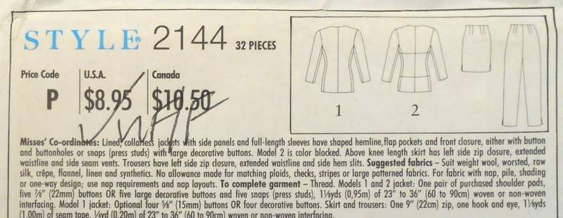 STYLE 2144-COLLARLESS LINED JACKET-PANTS-SKIRT SIZE 8-18 COMPLETE-UNCUT-F/FOLDED
