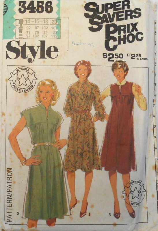 STYLE 3456 PULLOVER DRESS SIZE 14-16-18-20 COMPLETE-UNCUT-F/FOLDED