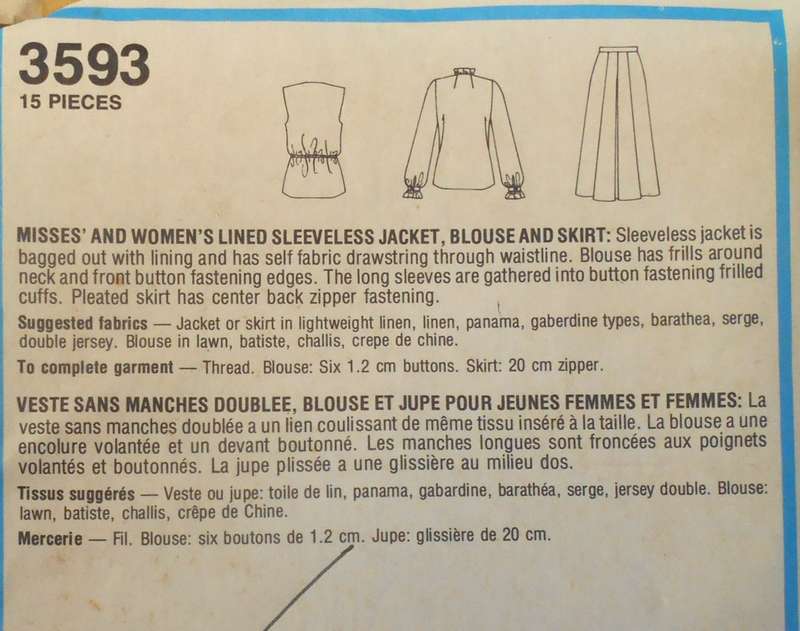 STYLE 3593 LINED SLEEVELESS JACKET-BLOUSE-SKIRT SIZE 20 COMPLETE