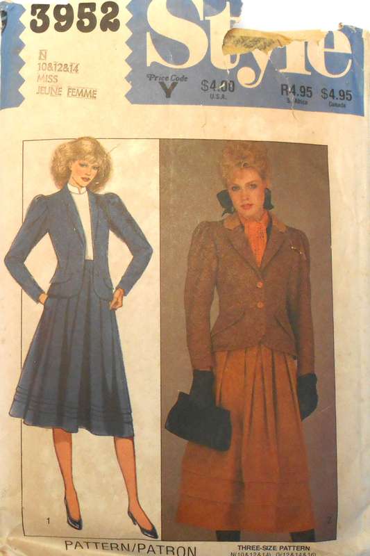 STYLE 3952 LINED JACKET-SKIRT SIZE 10-12-14 COMPLETE-CUT TO 14