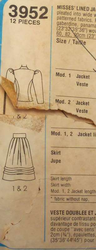 STYLE 3952 LINED JACKET-SKIRT SIZE 10-12-14 COMPLETE-CUT TO 14