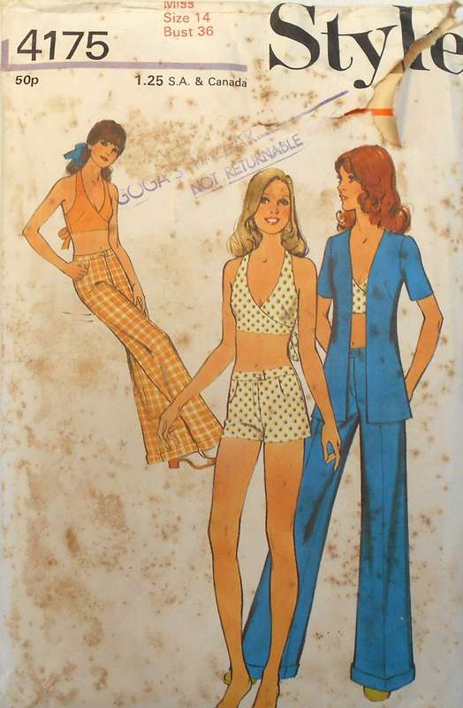 VINTAGE STYLE 4175 UNLINED CARDIGAN-WRAP TOP-PANTS-SHORTS SIZE 14 BUST 36 COMPLETE