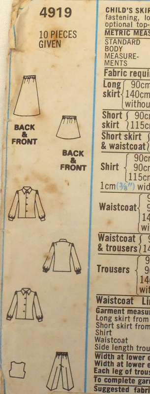 VINTAGE STYLE 4919 GIRLS SKIRT-SHIRT-WAISTCOAT-PANTS SIZE 3 YEARS CHEST 56 CM COMPLETE