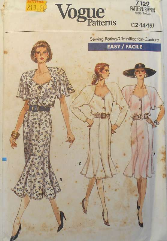VOGUE 7122 VERY LOOSE DRESS SIZE 12-14-18 COMPLETE-UNCUT-F/FOLDED