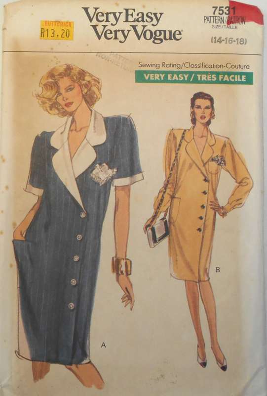 VOGUE 7531 STRAIGHT DRESS SIZE14-16-18 COMPLETE-UNCUT-F/FOLDED