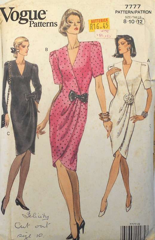 VOGUE 7777 FITTED STRAIGHT WRAP DRESS SIZE 8-10-12 COMPLETE-CUT TO 12-ZIPLOC