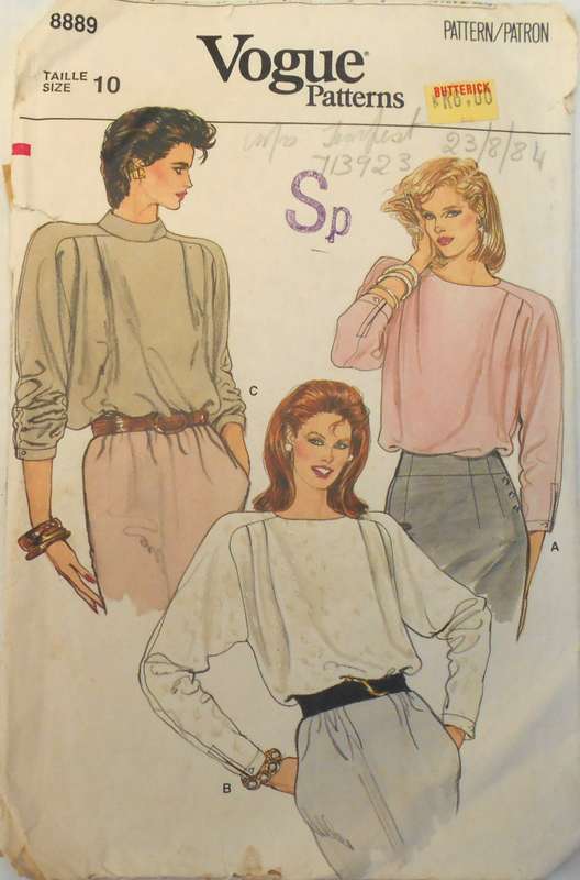 VINTAGE VOGUE 8889 BLOUSE SIZE 10 COMPLETE-ZIPLOC