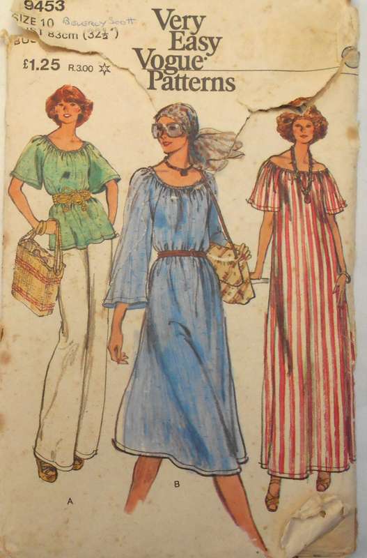 VINTAGE VOGUE 9453 DRESS-TOP-PANTS SIZE 10 BUST 83 CM COMPLETE-ZIPLOC