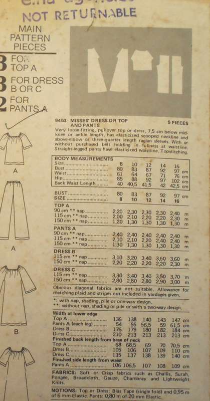 VINTAGE VOGUE 9453 DRESS-TOP-PANTS SIZE 10 BUST 83 CM COMPLETE-ZIPLOC