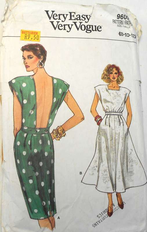 VOGUE 9605 DRESS WITH BACK FEATURE SIZE 8-10-12 CUT TO 12 COMPLETE-ZIPLOC