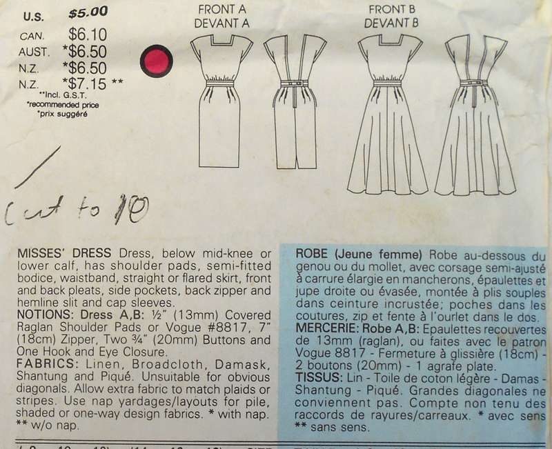 VOGUE 9605 DRESS WITH BACK FEATURE SIZE 8-10-12 CUT TO 12 COMPLETE-ZIPLOC