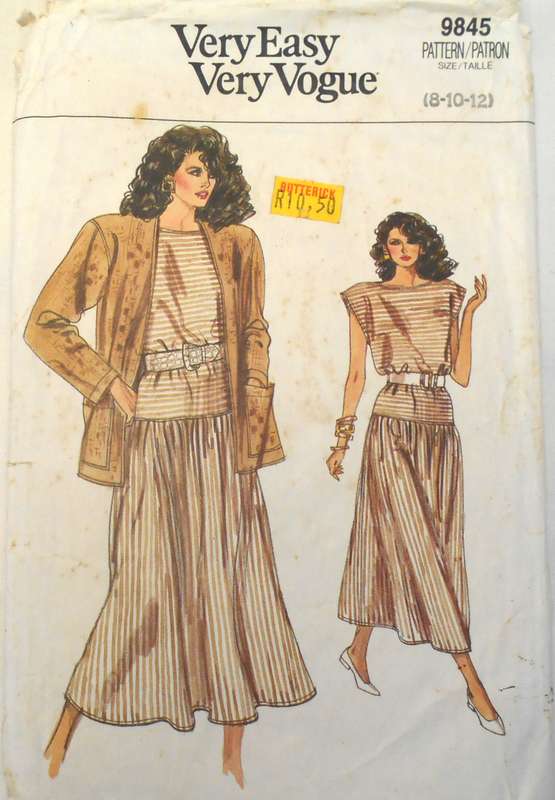 VOGUE 9845 JACKET & DRESS SIZE 8-10-12 COMPLETE-CUT TO 12