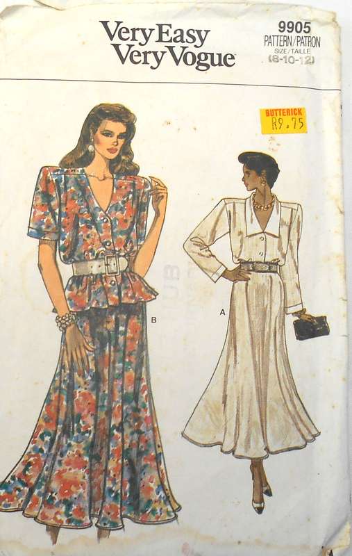 VOGUE 9905 TOP & SKIRT SIZE 8-10-12 COMPLETE-CUT TO 12