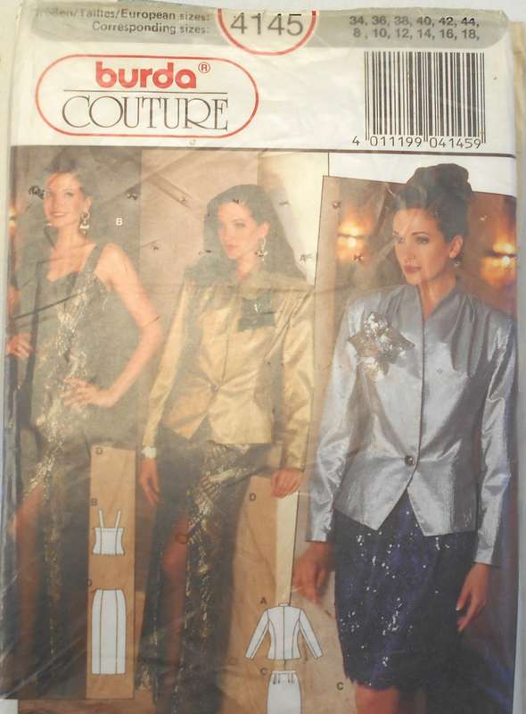 BURDA 4145 SKIRT-CAMISOLE-JACKET SIZE 8-18 COMPLETE-UNCUT