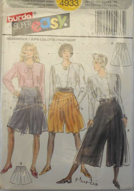 BURDA 4933 CULOTTES SIZE 10-20 COMPLETE-CUT TO 12