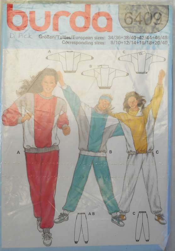 BURDA 6409 LADIES TRACKSUIT TOP AND PANTS SIZE 8/10 - 20/40 COMPLETE-PART CUT TO 20/40