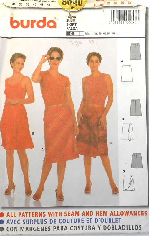BURDA 8640 SKIRT SIZE 8-18 COMPLETE-CUT TO 10