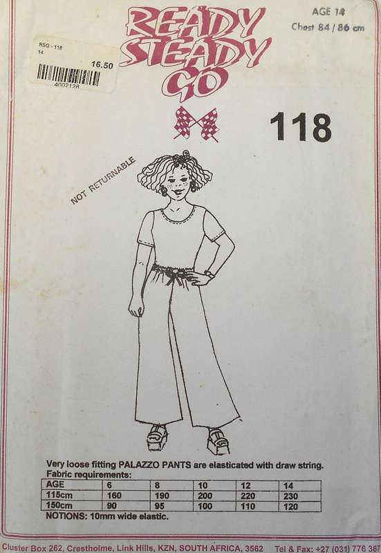 READY STEADY GO 118 VERY LOOSE PALAZZO PANTS WITH DRAWSTRING AGE 14 CHEST 84/86 CM COMPLETE-UNCUT-F/