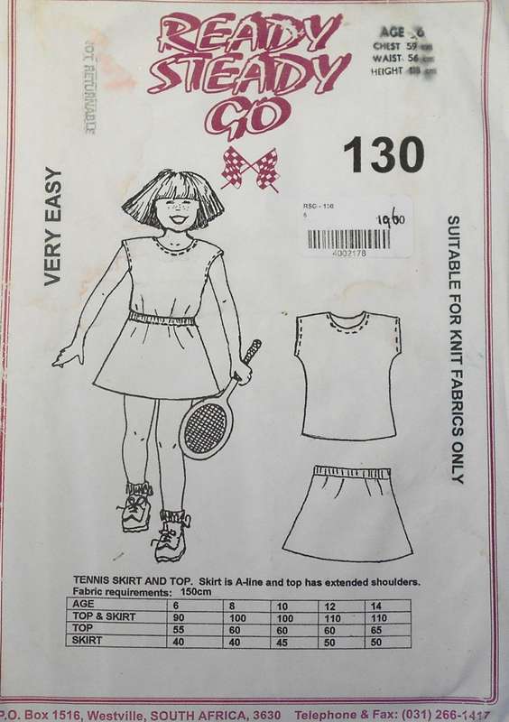 READY STEADY GO 130 TENNIS SKIRT & TOP AGE 6 YEARS CHEST 59 CM COMPLETE-UNCUT-F/F