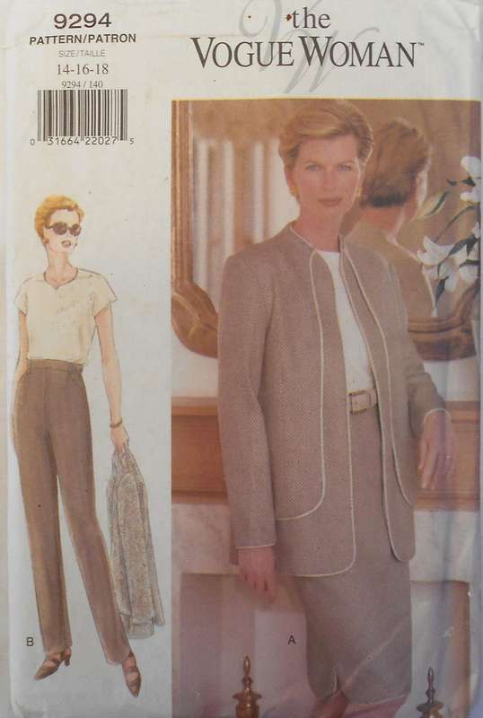 VOGUE WOMAN 9294 JACKET-SKIRT-PANTS SIZE 14-16-18 COMPLETE-UNCUT-F/FOLDED