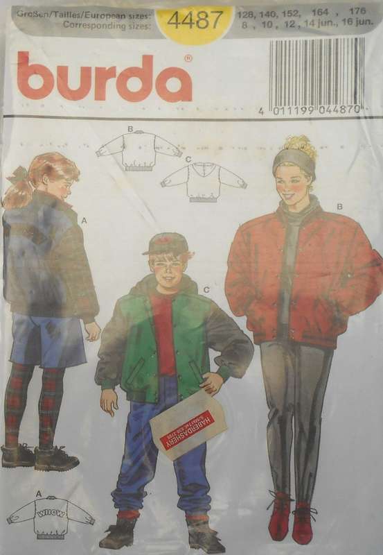 BURDA 4487 KIDS CASUAL WINTER JACKET SIZE 8-10-12-14jun-16jun COMPLETE-UNCUT-F/FOLDED