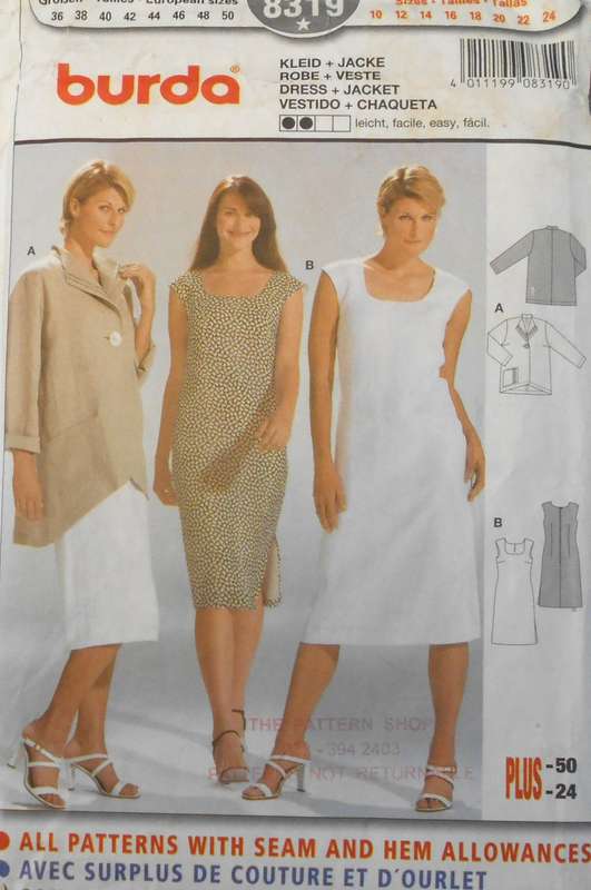 BURDA 8319 DRESS & JACKET/SHIRT SIZE 10-12-14-16-18-20-22-24 COMPLETE-DRESS CUT TO 24-JACKET UNCUT