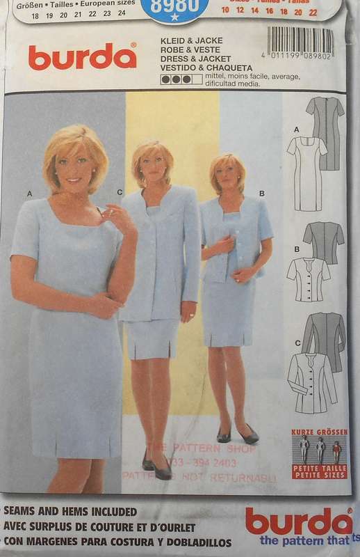 BURDA 8980 PANELLED DRESS & JACKET SIZE 10-12-14-16-18-20- COMPLETE PART CUT DRESS TO 22