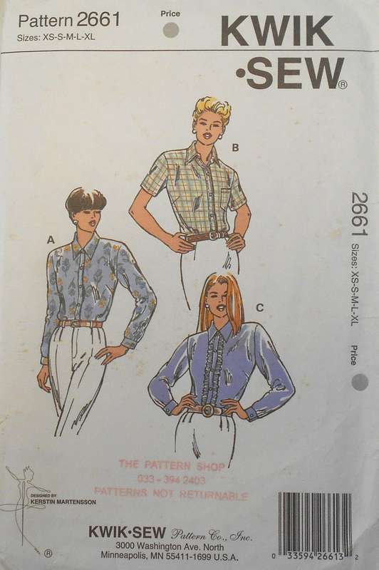 KWIK SEW 2661 SEMI FITTING BLOUSES SIZES XS-S-M-L-XL (80-114 CM) COMPLETE CUT TO XL 110-114 CM