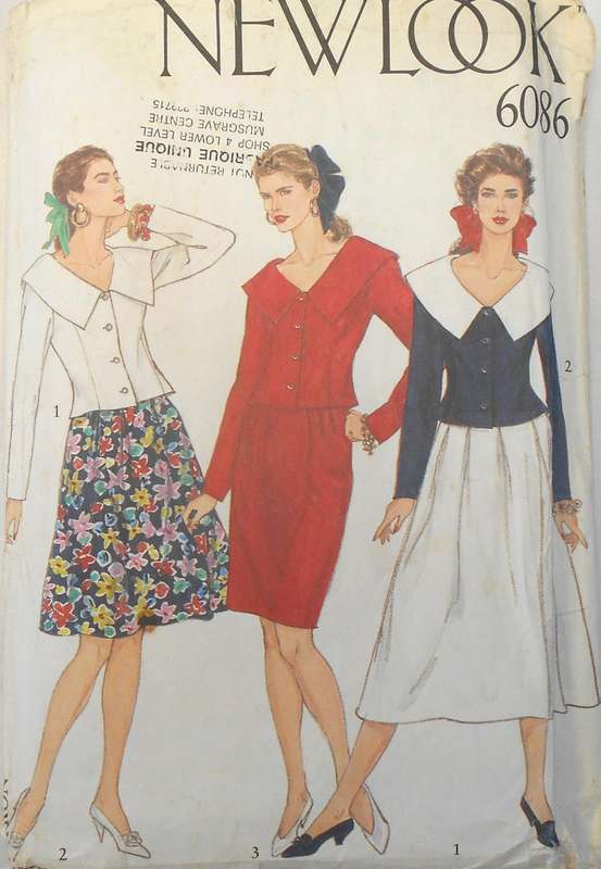 NEW LOOK PATTERNS 6086 JACKET+WIDE COLLAR & SKIRTS SIZE 8-18 COMPLETE CUT TO 12