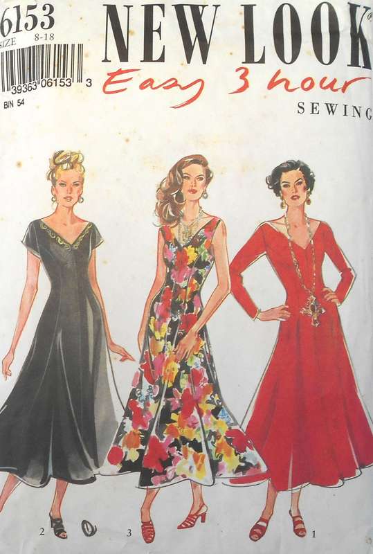NEW LOOK PATTERNS 6153 V NECK PANELLED FLARED DRESS SIZE 8-18 COMPLETE CUT TO 18