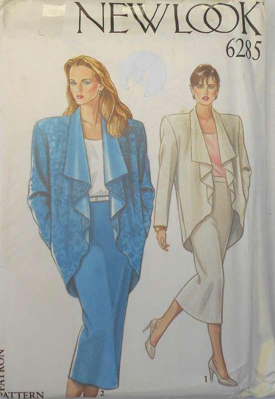 NEW LOOK PATTERNS 6285 LOOSE SHAPED JACKET WITH FOLD COLLAR & SKIRTSIZE 8-18 COMPLETE-UNCUT-F/FOLDED