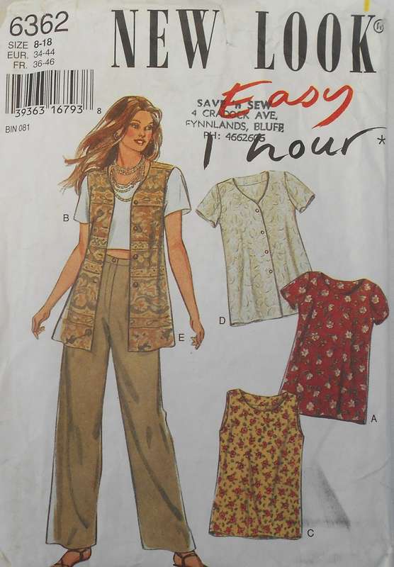 NEW LOOK PATTERNS 6362 FRONT BUTTON TOP SIZE 8-18 - INCOMPLETE & 1 FRONT IS NOT SUPPLIED USE BACK 2