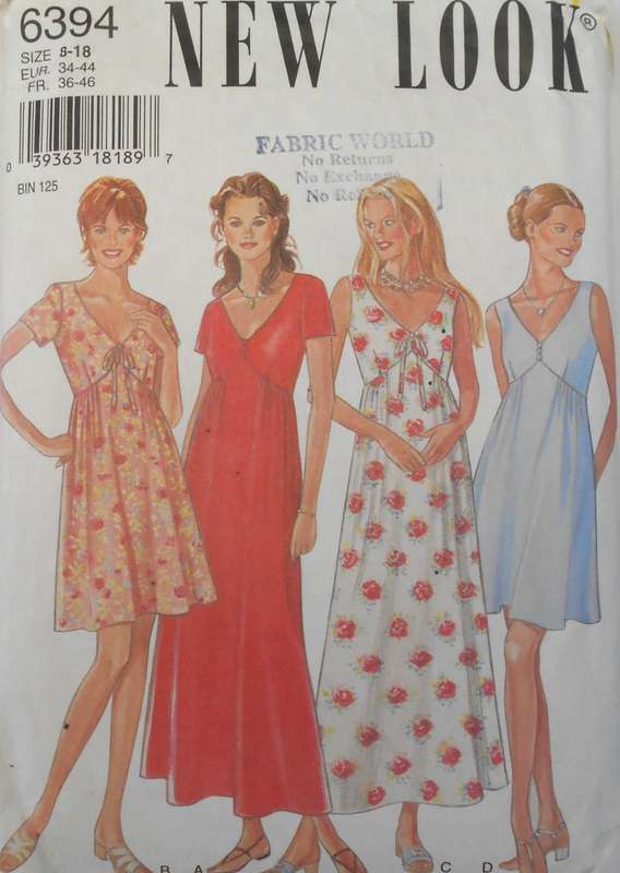 NEW LOOK PATTERNS 6394 V NECK HIGH FRONT BODICE DRESS SIZE 8-18 - SEE LISTING