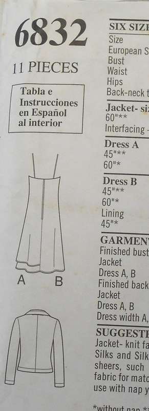 NEW LOOK PATTERNS 6832 SHOESTRING STRAP DRESS-JACKET SIZE 6-16 COMPLETE-PART CUT ONLY 2 PIECES