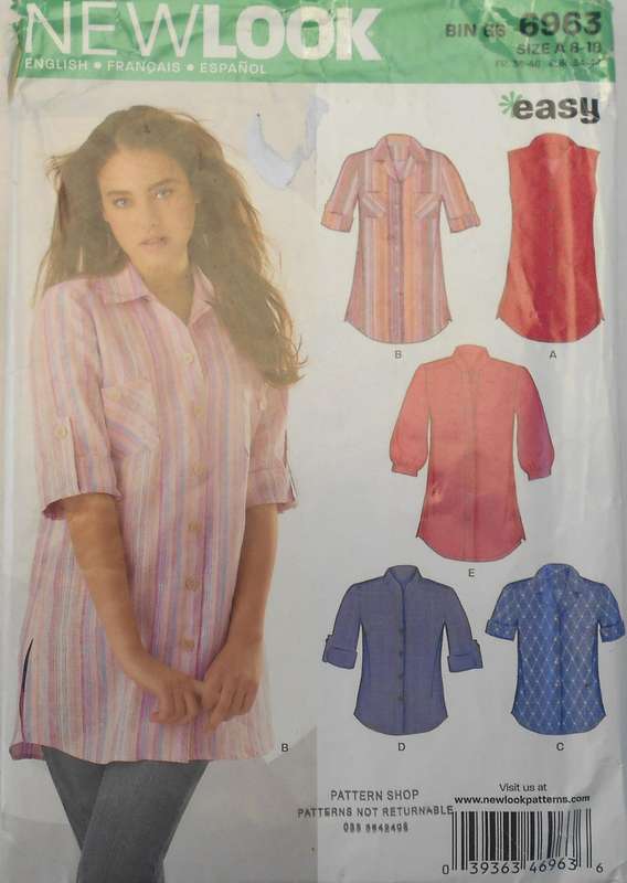NEW LOOK PATTERNS 6963 COLLARED SHIRT WITH SLEEVE VARIAITIONS SIZE 8-18 COMPLETE CUT TO 18