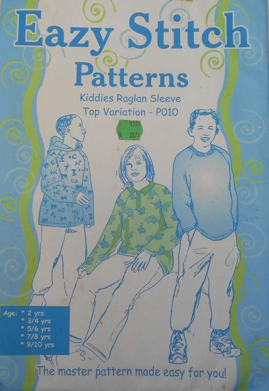 EAZY STITCH PATTERNS P010 KIDDIES RAGLAN SLEEVE TRACKSUIT TOPS SIZE 2- 10 YEARS