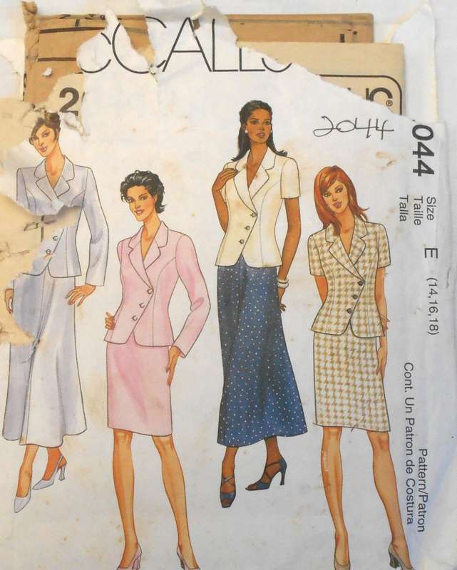 McCALLS 2044 LINED JACKET+ SLANTED FRONT-SKIRT-PANTS SIZE 14-16-18 COMPLETE-UNCUT-F/F-PK TORN-ZIPLOC
