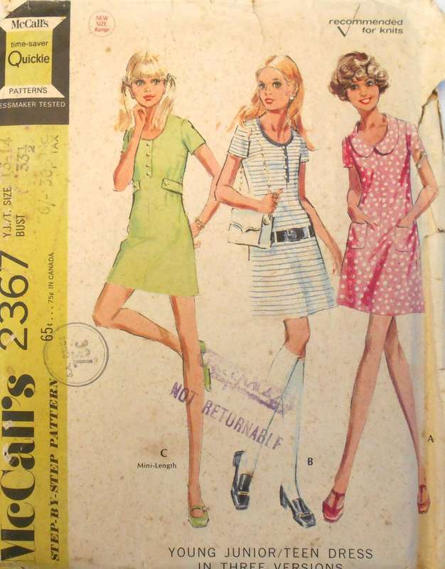VINTAGE McCALLS 2367 DRESS IN 3 VERSIONS SIZE 13/14 BUST 33 1/2 COMPLETE-ZIPLOC
