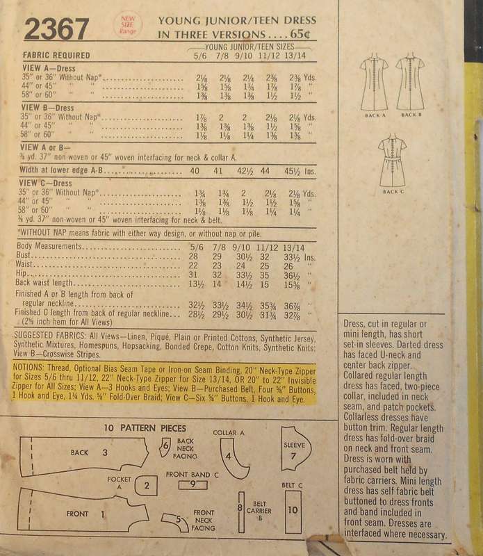VINTAGE McCALLS 2367 DRESS IN 3 VERSIONS SIZE 13/14 BUST 33 1/2 COMPLETE-ZIPLOC