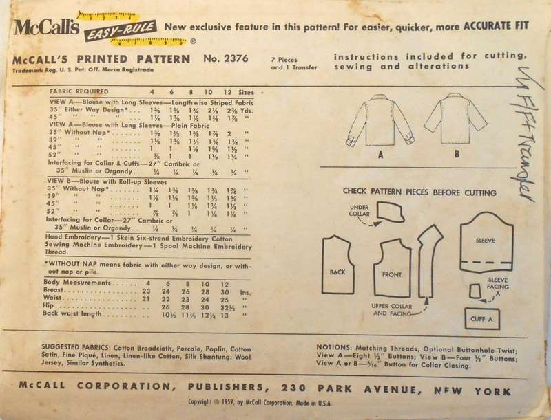 V/VINTAGE McCALLS 2376 GIRLS MONGRAM BLOUSE SIZE 10 YEARS COMPLETE-UNCUT-F/FOLDED + TRANSFER