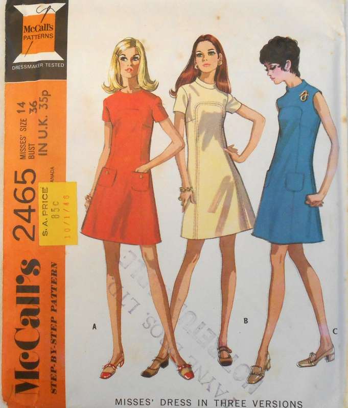 VINTAGE McCALLS 2465 DRESS IN 3 VERSIONS SIZE 14 BUST 36 COMPLETE-UNCUT-F/FOLDED