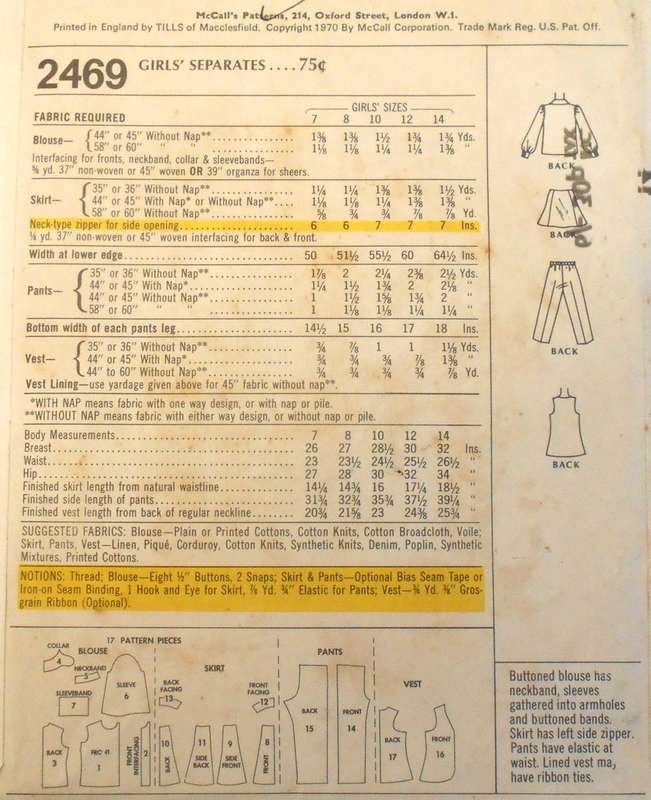 VINTAGE McCALLS 2469 GIRLS SEPARATES SIZE 14 YEARS COMPLETE