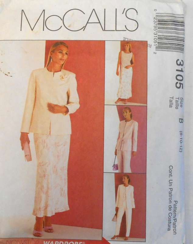 McCALLS 3105 PETITE LINED JACKET-TOP-PANTS-BIAS SKIRT-TIE BELT SIZE 8-10-12 COMPLETE-CUT TO 12